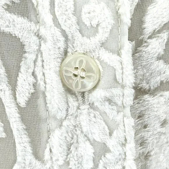 Vintage 90s Gotcha Covered Ivory Velvet Burnout Floral Blouse - Picture 3 of 8